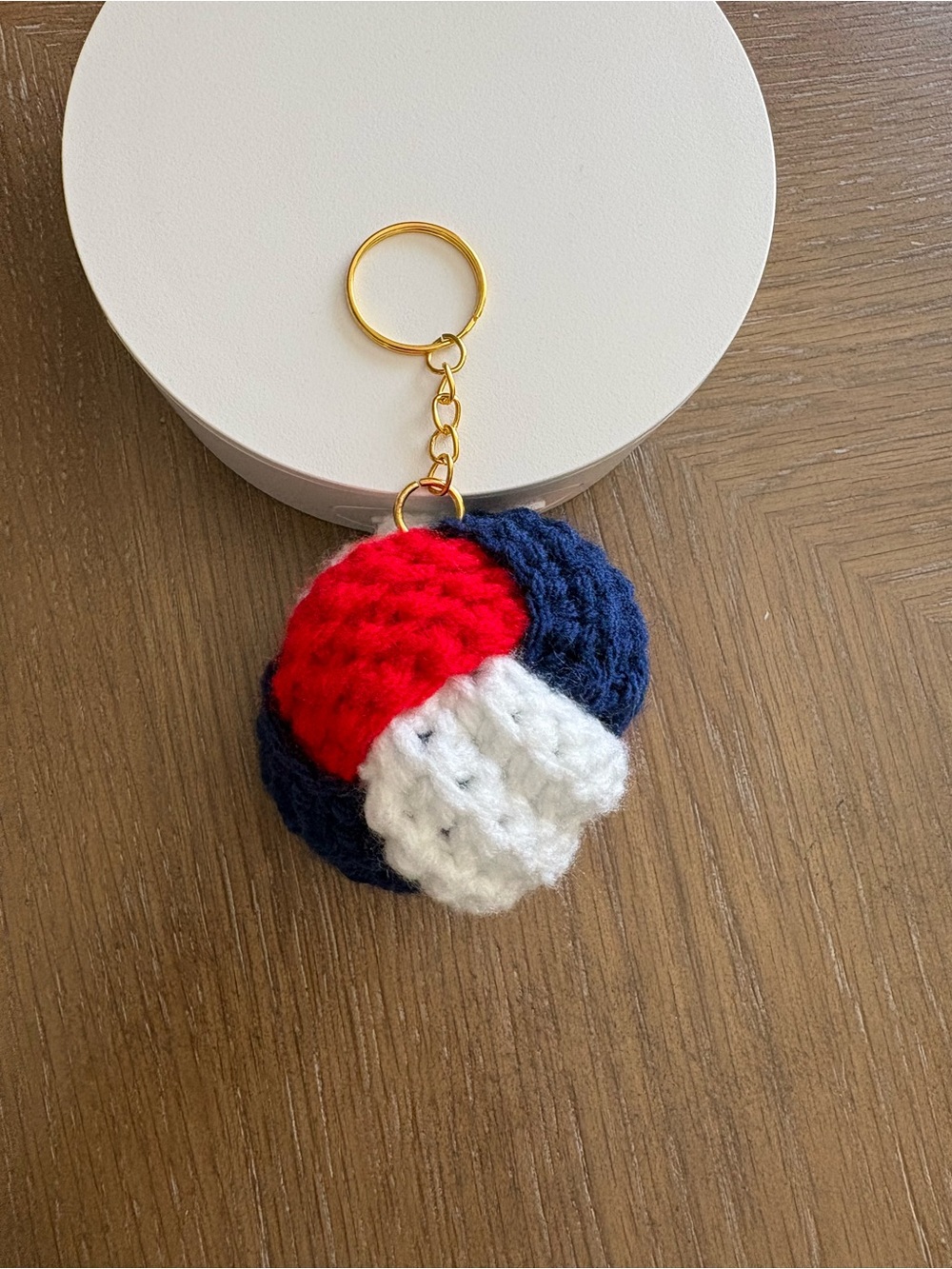 Handmade Red, Navy & White Crochet Keychain - Women's Key Holder